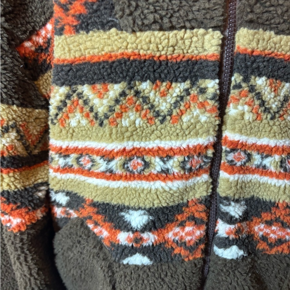 GiGiO Brown Fleece Sherpa Jacket with Tribal Pattern USA - Picture 6 of 11